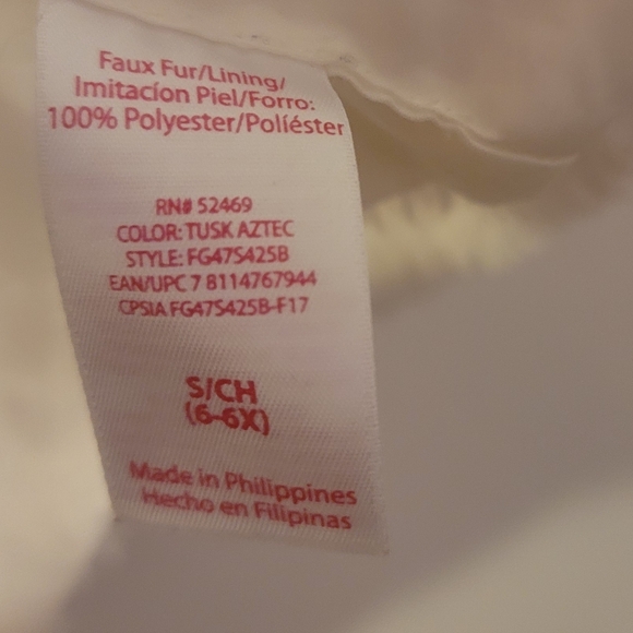 FADED GLORY Girls Youth Size Small 6- 6X Off White Faux Fur Open Front Vest - Picture 9 of 11